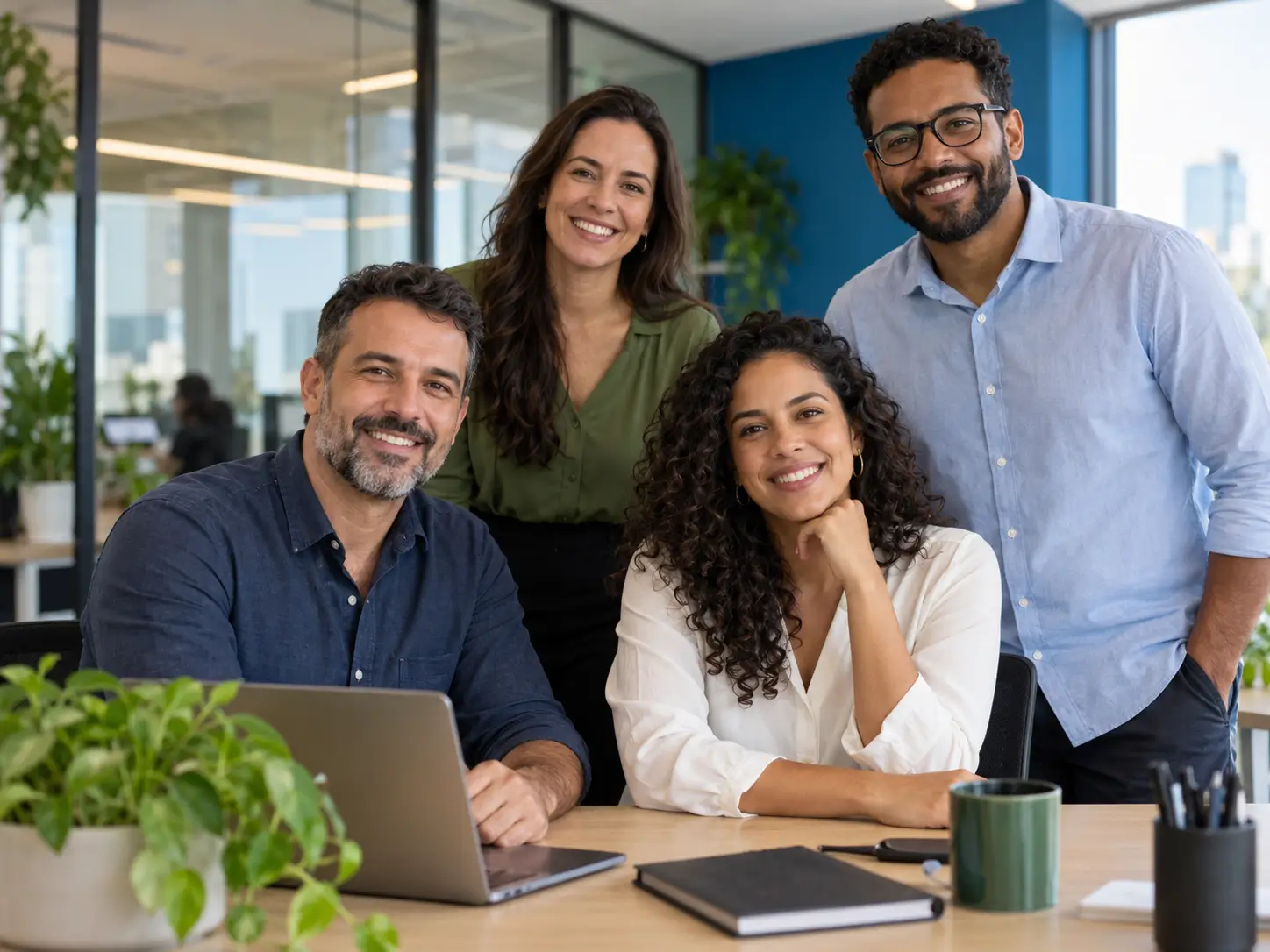 Equipe de profissionais da área de tecnologia em um escritório